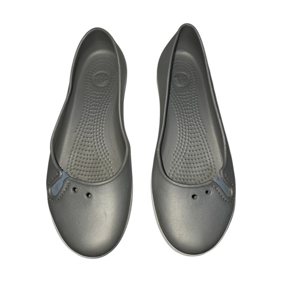 CROCS Shoes - Crocs Crocband Flat Metallic Charcoal Grey Blue Ballet Flats Womens 8
